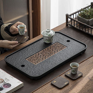 干泡台乌金石茶盘 轻奢家用乌金瓷石茶盘茶具小型茶台储水排水式