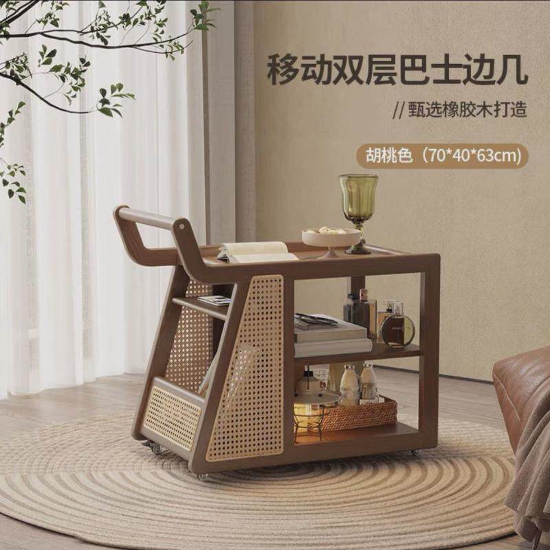 全实木沙发边几小推车餐车侧边柜客厅巴士边柜可移动茶台多层茶几