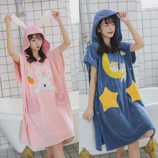 浴巾女浴袍2023新款网红大人可穿可裹巾全棉纯棉吸水速干斗篷式