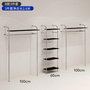 女装店不锈钢饰品黑色货架上墙展示架服装店鞋包落地式挂衣陈列架