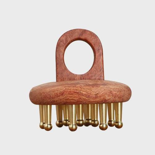 纯黄铜梳头部经络梳13齿指环按摩梳头皮洗头刷头刮痧器疗全身通用