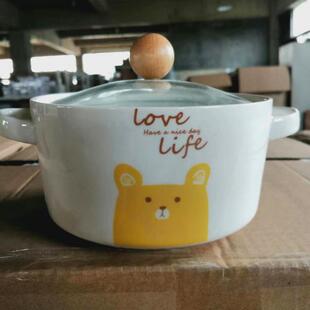 创意陶瓷碗泡面碗双耳带盖陶瓷餐具宿舍汤碗面碗高颜值卡通家用
