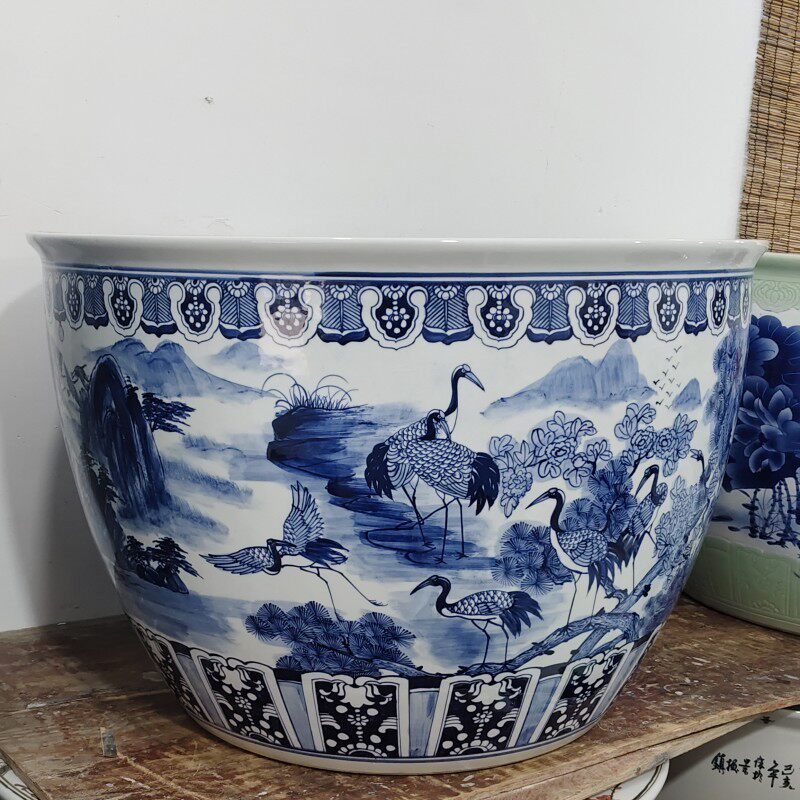 景德镇陶瓷水缸超大号手绘青花瓷龙纹鱼缸园林装饰花卉铁树栽花盆