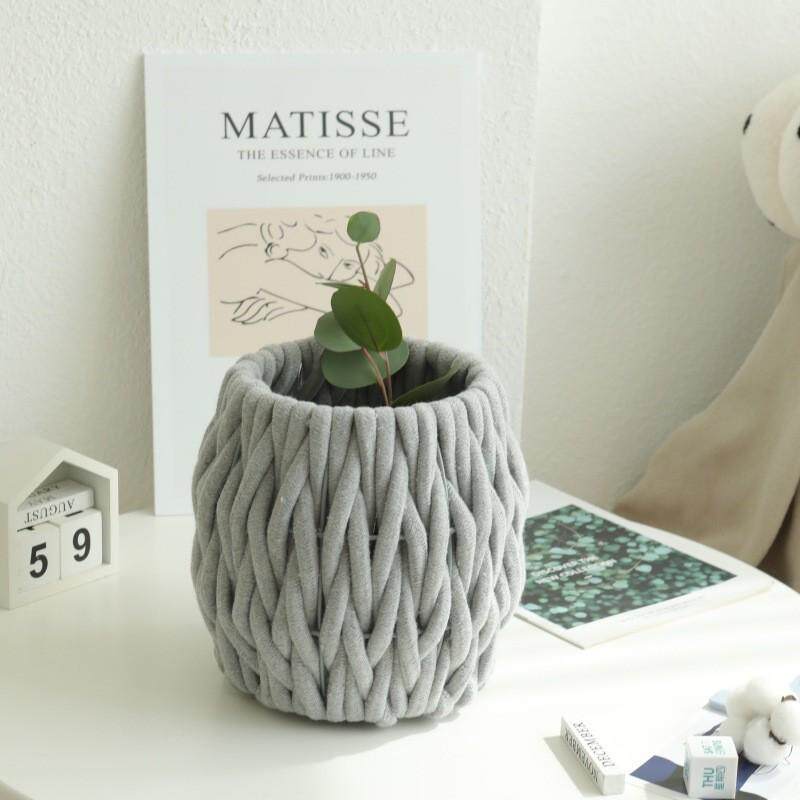 新品设计师款收纳筐收纳篮高端铁架大号脏衣篮棉线手工编织储物篮