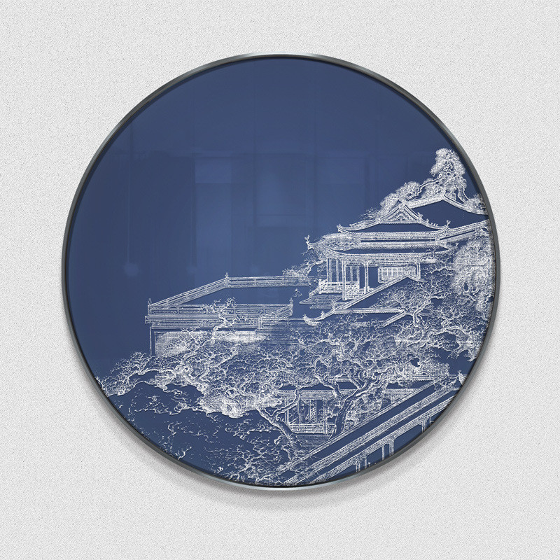 新中式玄关圆形装饰画实物肌理浮雕客厅立体挂画酒店餐厅墙面挂画图片