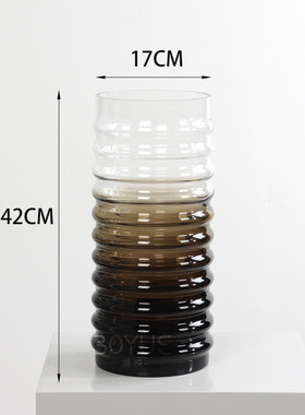 现代轻奢棕色渐变螺旋直筒居家玻璃花瓶样板间琉璃售楼处桌面装饰