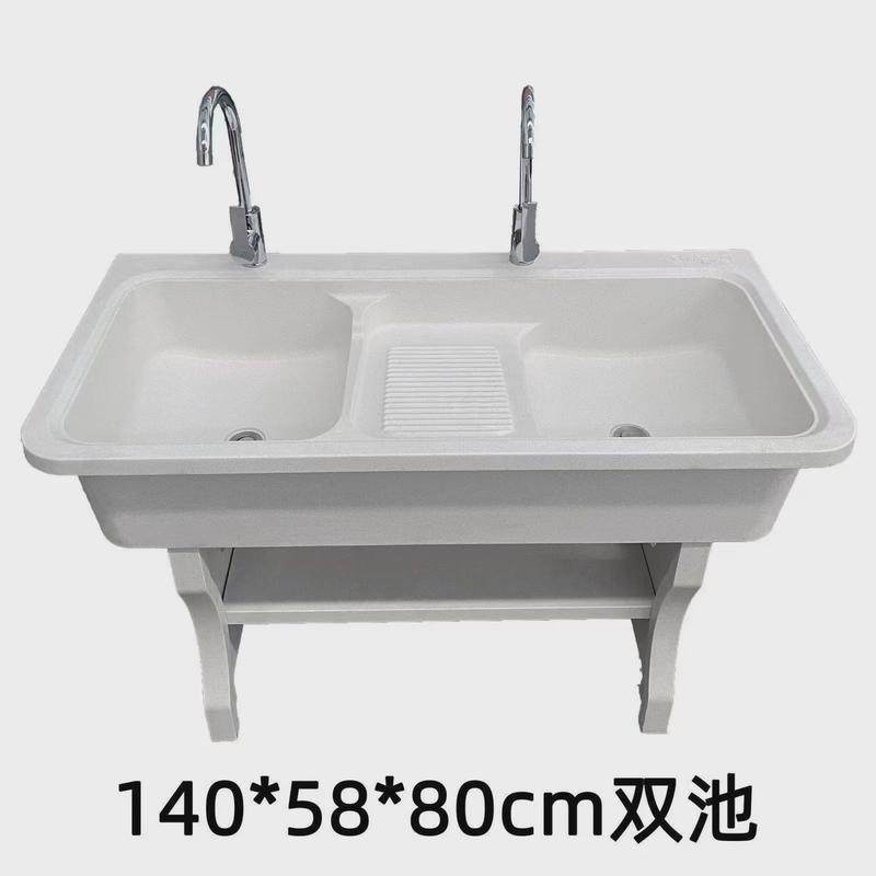 石英石洗衣池阳台家用洗衣台盆带搓衣板大理石双槽洗衣池一体成型