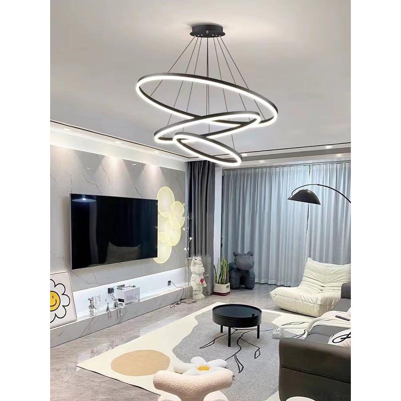 复式楼别墅大卧室北欧圆环形客厅餐厅灯现代简约吊灯吧台led灯具
