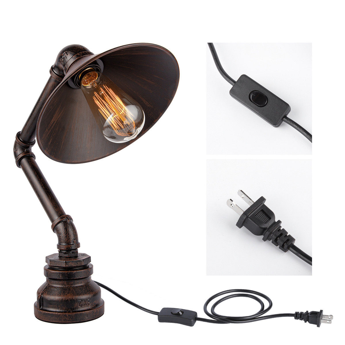 美式复古台灯水管台灯台灯高39cm桌面摆件灯具铁艺灯罩复古大创意