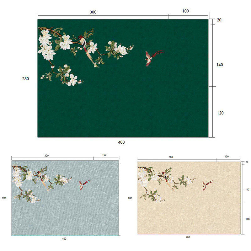 td61独秀刺绣墙布独绣新中式背景轻奢玉兰壁布客厅电视墙美式壁画