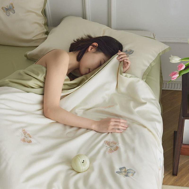 夏季轻奢100支莱赛尔天丝夏被四件套蝴蝶刺绣空调被夏凉被感凉