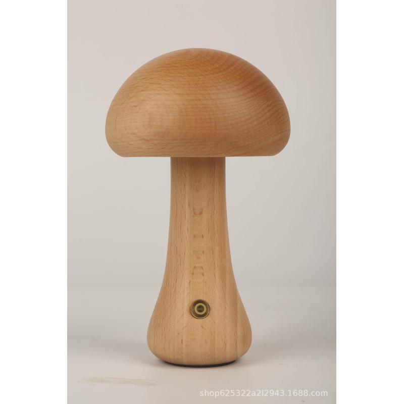 temu电商蘑菇灯小夜灯暖光触摸卧室床头起夜灯高级实木榉木led灯