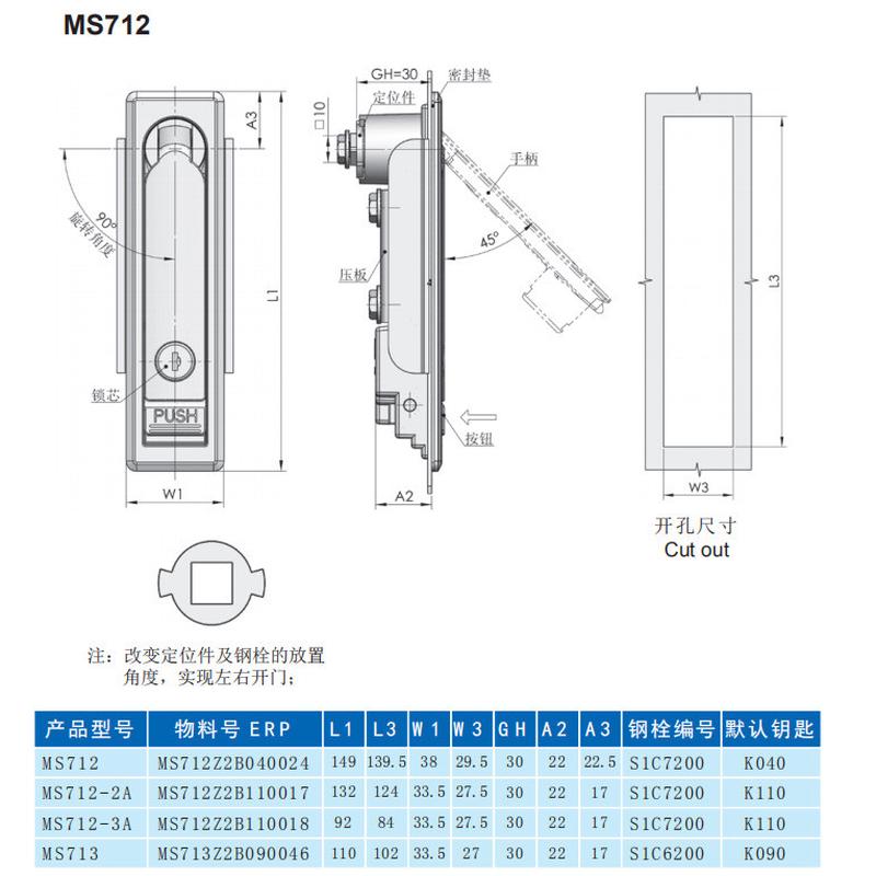 工业电气柜门锁杠杆拖车汽车门锁门锁网络机柜门锁ms712-2a-3a-q图片