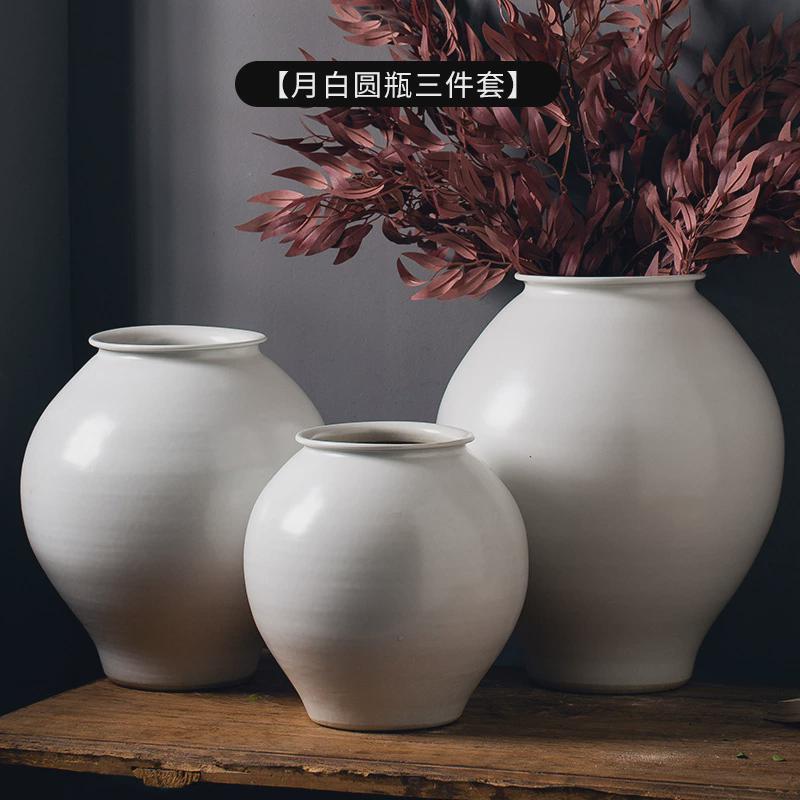 新中式陶瓷花瓶客厅水培插花摆件侘寂风花盆白色大肚径高级感陶罐