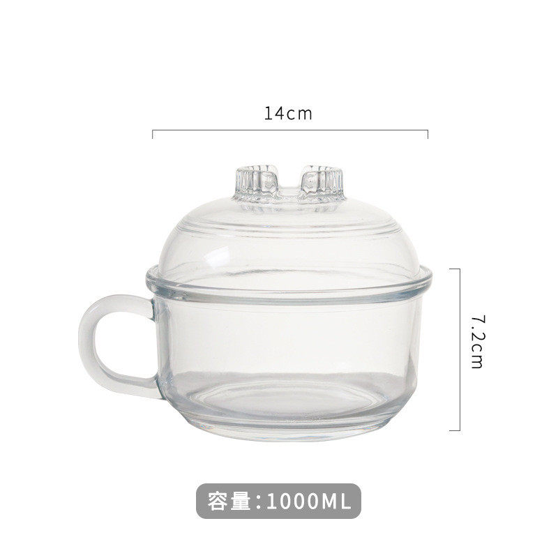 玻璃碗加盖玻璃带把手耐高温泡面碗微波炉加热饭盒专用汤碗打饭图片