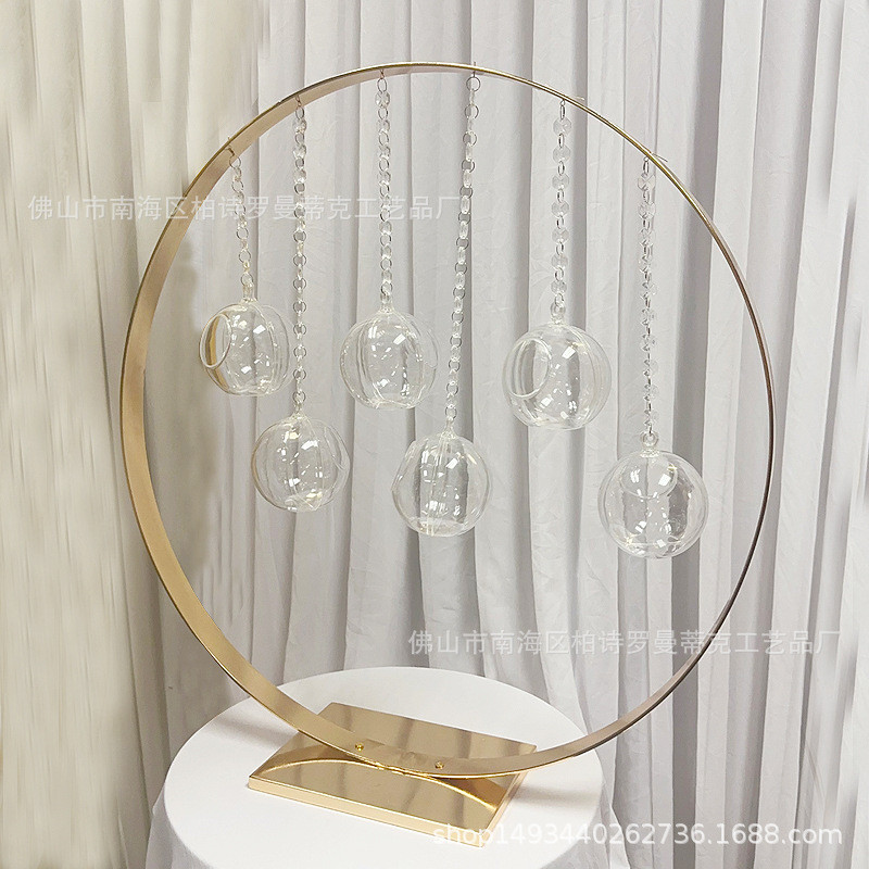 新款婚庆道具电镀吊球铁艺舞台装饰布置婚庆路引摆件珠帘铁架铁架