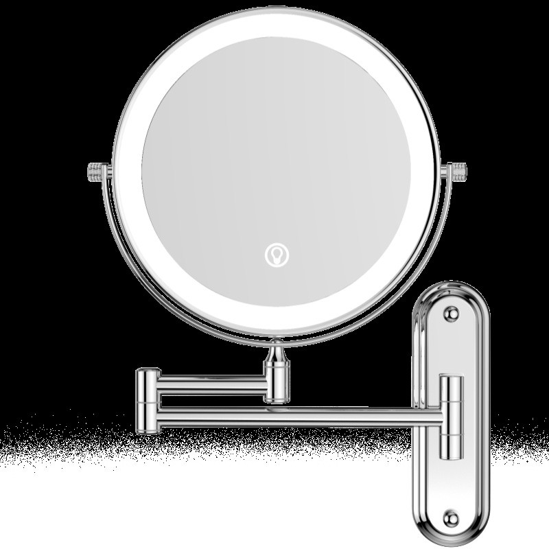 化妆镜壁挂伸缩色灯led触摸三折叠圆形双面酒店浴室梳妆镜美容镜