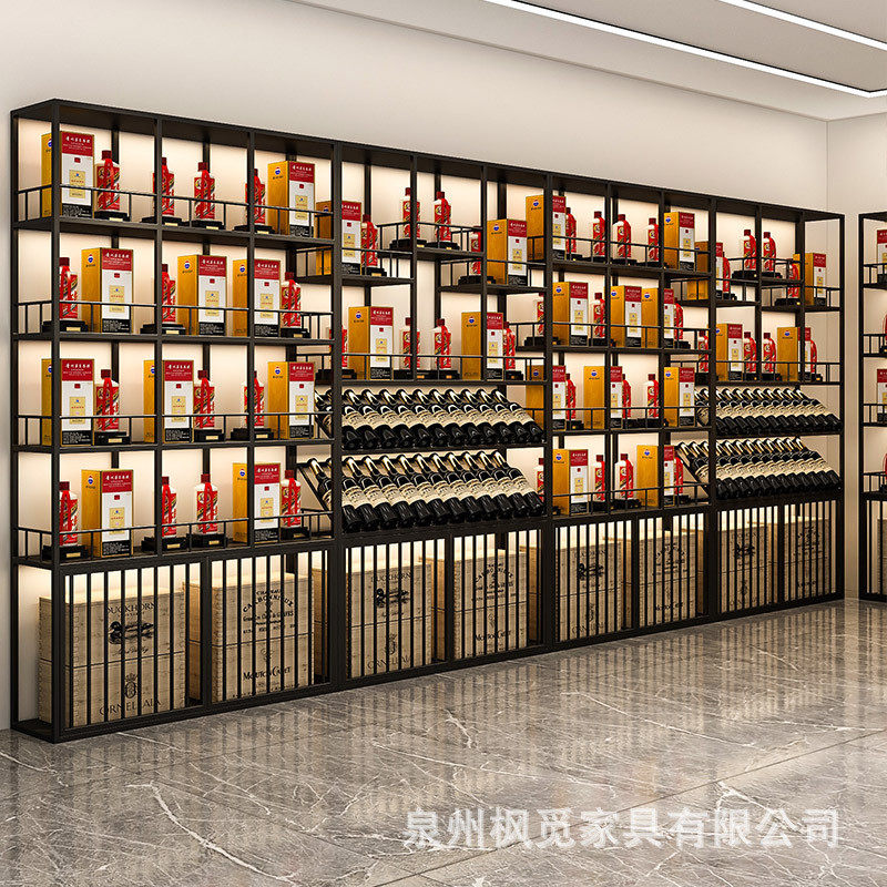 新款带灯落地酒柜酒架酒端酒酒窖葡萄酒陈列架高庄行白酒多层展架