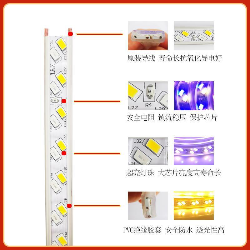 灯带led灯条客厅三色变色吊顶氛围户外防水220v白暖光跑马灯带条