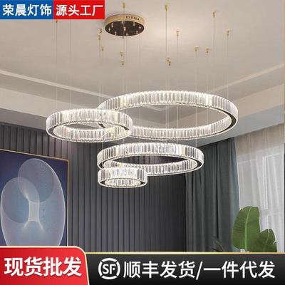 法式轻奢水晶吊灯意式极简客厅灯高级感大厅主灯商用吊线餐厅灯具