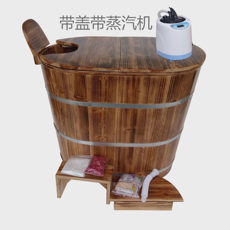 美容院加高成人木桶泡澡沐浴桶儿童洗澡桶浴盆带盖浴缸实木熏蒸桶