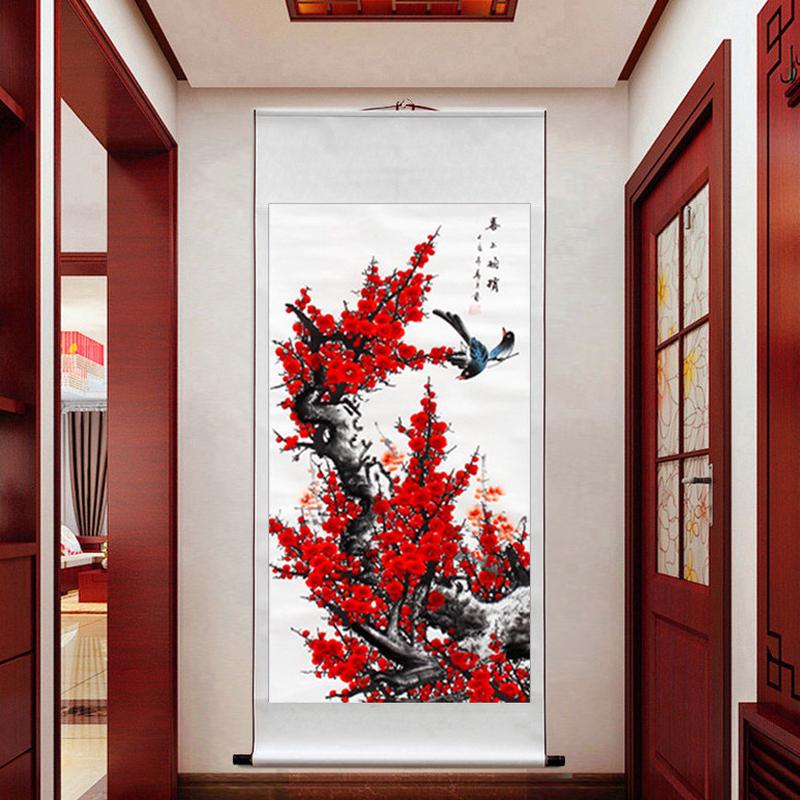 新中式国画梅花图客厅装饰字画水墨画喜上眉梢四尺竖幅花鸟画装裱图片