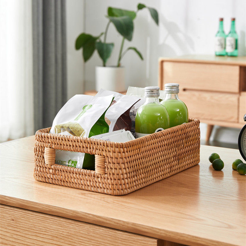 日式编织篮子桌面置物篮藤编收纳筐家用浴室收纳篮电视柜收纳盒菖