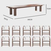 新中式 白蜡大型loft会议桌工作台高档洽谈桌椅办公桌木岩板桌子