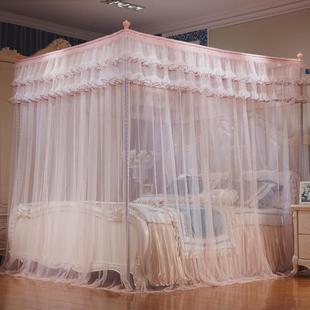 CB素色简约蚊帐宫廷落地蚊帐三开门不锈钢支架1.5m1.8m床蚊帐