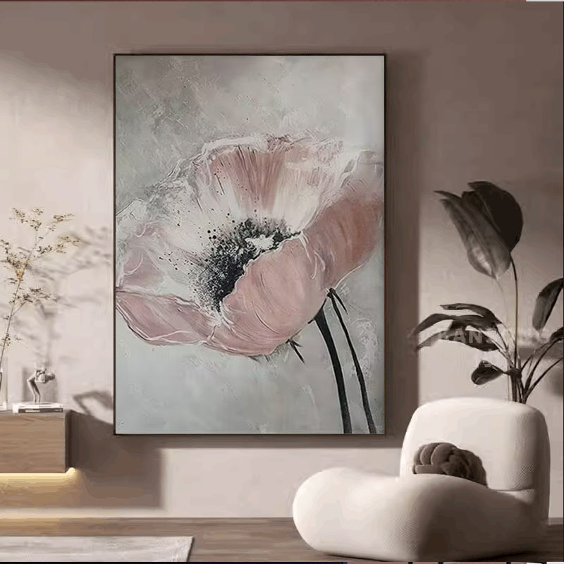 纯手绘花卉油画现代轻奢客厅背景墙装饰画手工玄关卧室挂墙壁画图片
