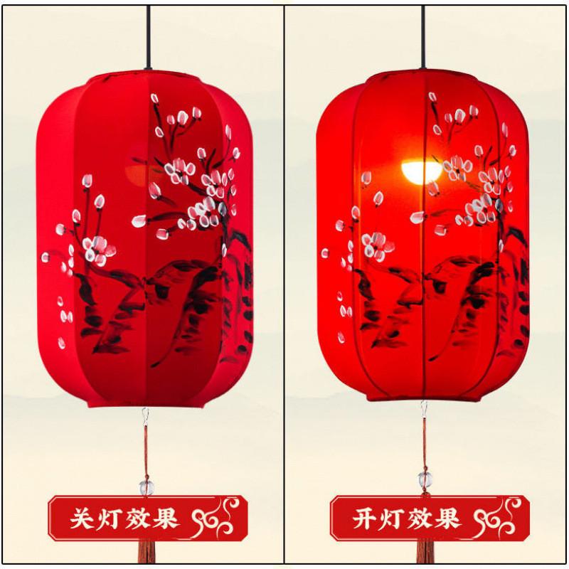 中秋节灯笼中式布艺手绘图案古典婚礼长形吊灯餐厅茶楼夜景装饰