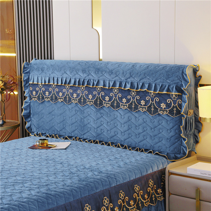 a6l水晶绒床头罩加厚靠背软包床头套1.8m实木皮床夹棉防尘刺绣保