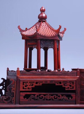 酸枝木大红聚缘六角亭笔筒木质工艺品家居摆件送礼佳品