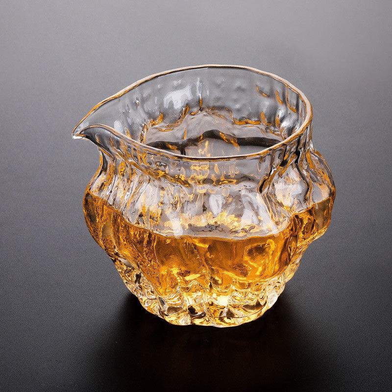 日式核桃纹玻璃公道杯加厚耐热功夫茶纹金边公杯分茶器大号锤新品