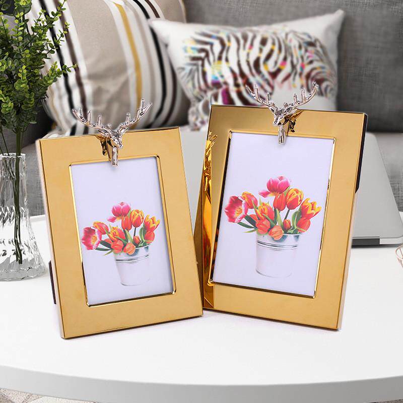 装饰鹿头金属相框7寸横放竖放个性创意家居摆件现代简约画框相框