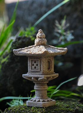 复古中式小石亭子摆件假山流水园艺花卉盆景造景摆设微景观石灯笼