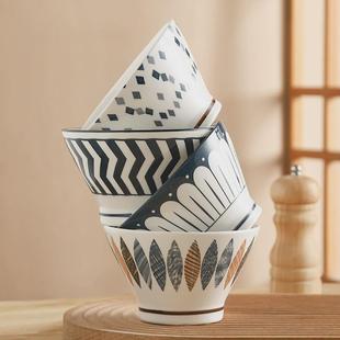 家用餐具碗防烫沙拉响 釉下彩陶瓷米饭碗5英寸斗笠碗高脚2022新款