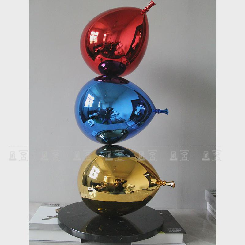 简约创意彩色电镀气球叠球玻璃钢雕塑酒店会所大堂售楼处玄关摆件