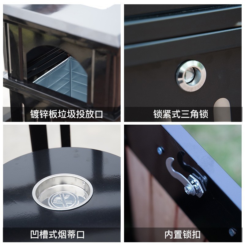 环卫景区分类垃圾箱防腐木环卫垃圾桶广场园林景观户外钢木圆桶