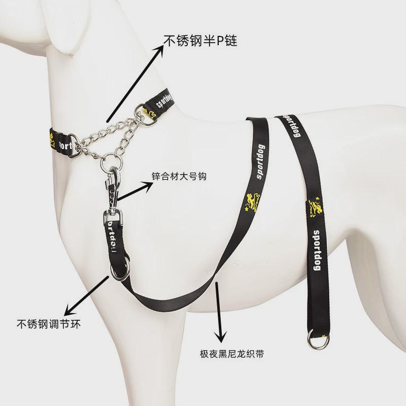 犬训新款牵引绳尼龙材质半p链不锈钢配件遛狗绳