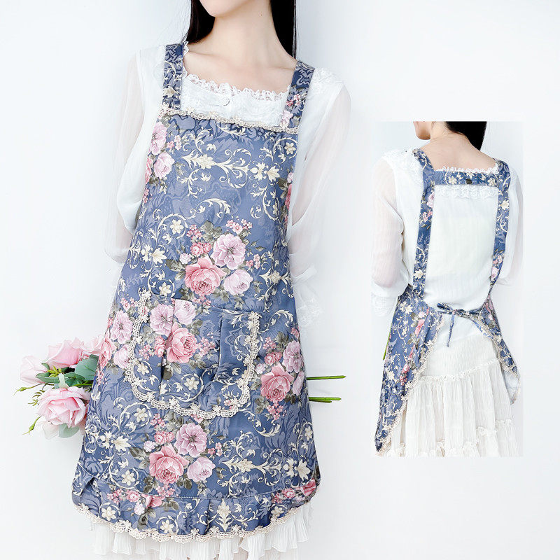 围裙女背带式套装三件套碎花韩式防水田园时尚好看家用厨房洋气夏