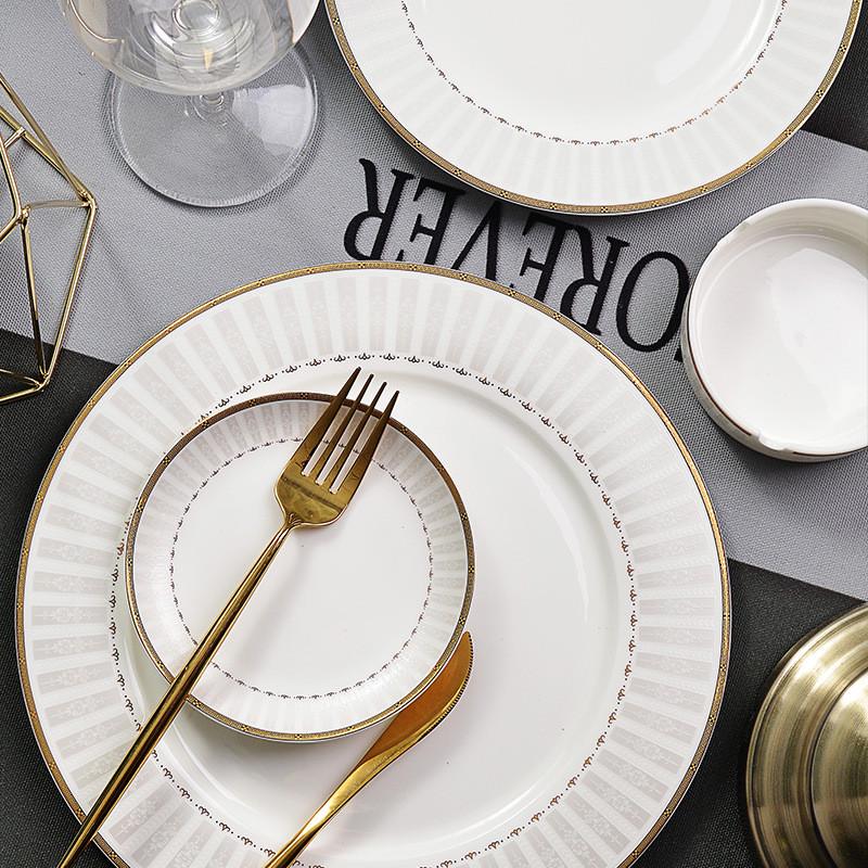 北欧碗碟套装家用盘碟盘子碗唐山陶瓷套碗简约骨瓷餐具组合唐山