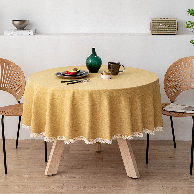 M3NO棉麻圆形桌布免洗大圆桌轻奢感防水防油台布茶几2024年桌