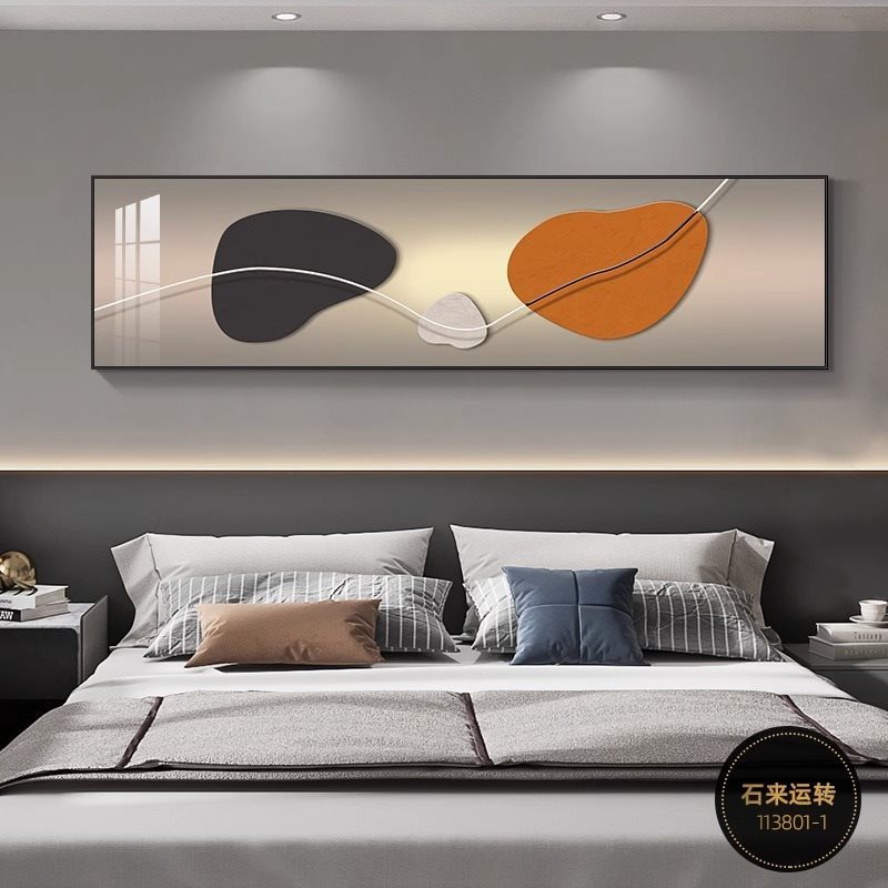 主卧装饰画横长款墙面床头卧室壁画轻奢酒店房间背景墙画单幅挂画
