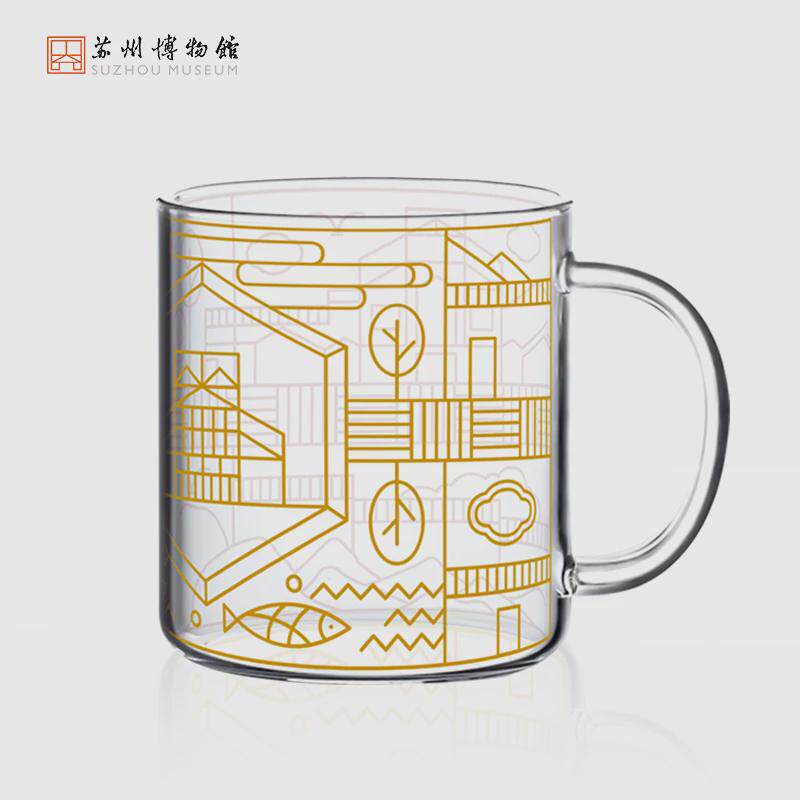 苏州博物馆 方寸苏博描金玻璃杯早餐杯透明牛奶杯送男友