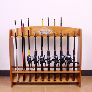 20位鱼竿展示架实木渔具货架展架路亚收纳架家用摆放架双排置物架