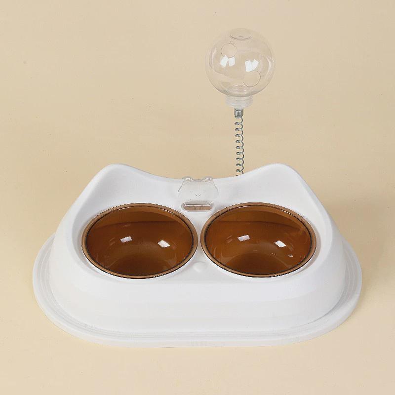 猫碗漏食器双碗猫食盆水碗宠物狗狗饭盆喝水喂食一体猫咪用巧