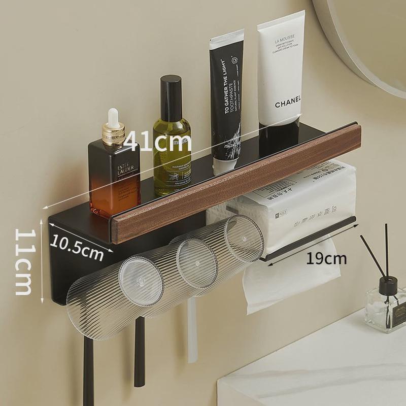 胡桃木牙刷架子置物架刷牙杯卫生间浴室洗漱台免打孔纸巾盒收纳架