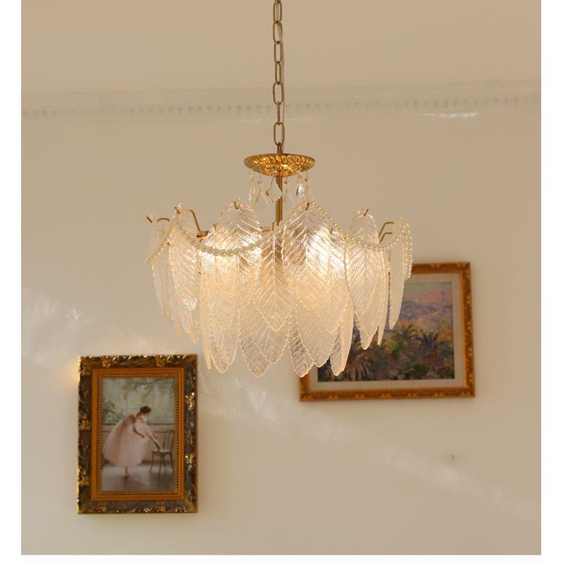 法式简约贝壳玻璃卧室吊灯水晶美式轻奢餐厅客厅珍珠中古灯具