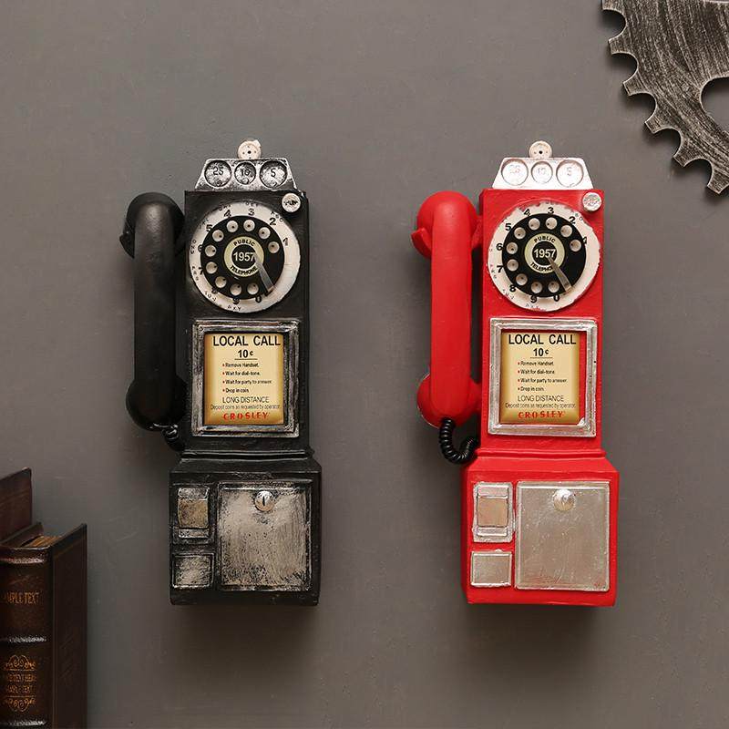 欧式复古电话机摆件怀旧仿真模型公用座机老式创意咖啡厅客厅装饰